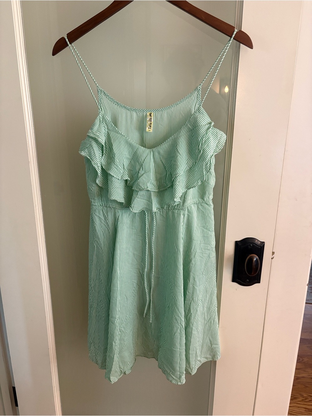Vintage Free People Mint Green Striped Ruffle Sundress